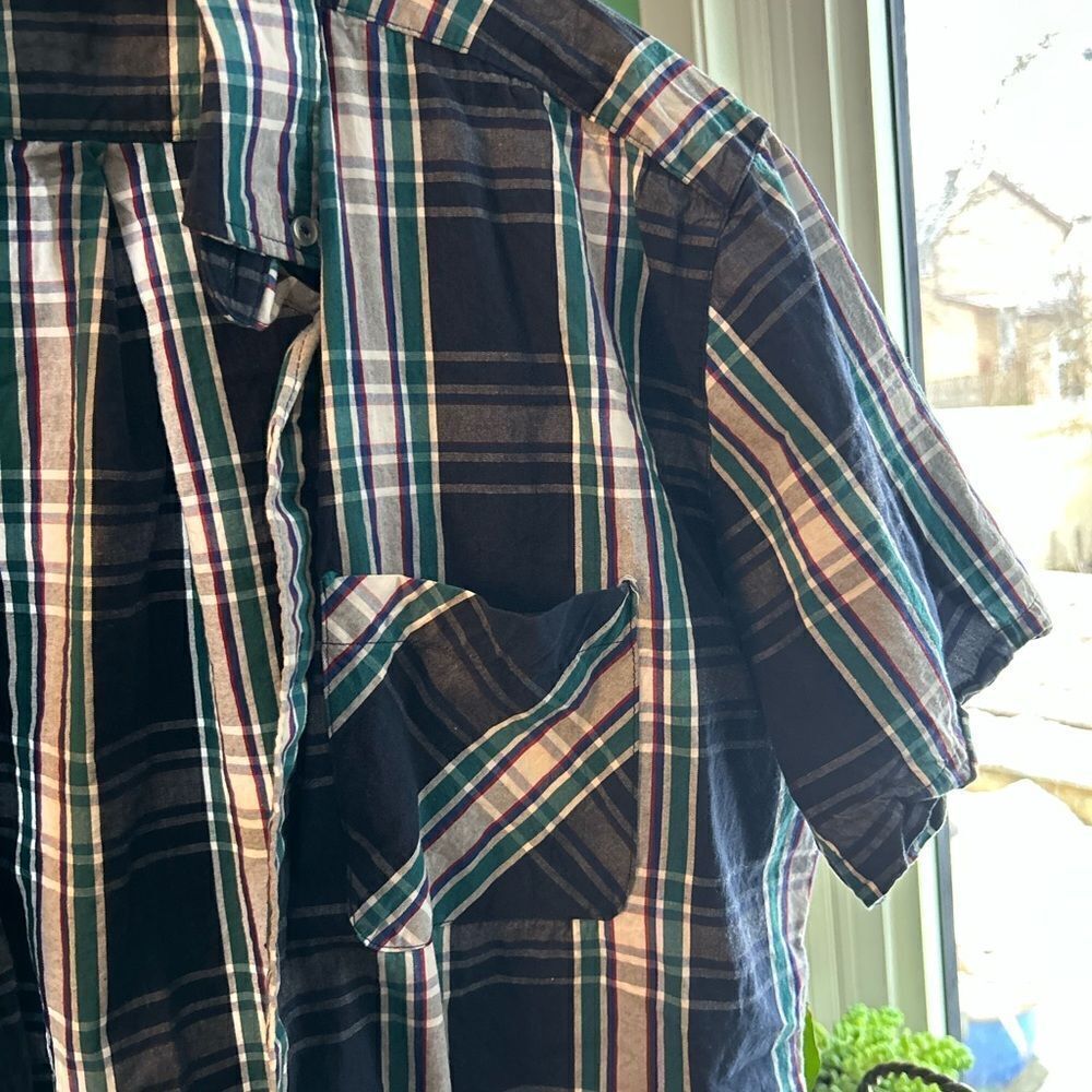 American Apparel Plaid Button Up Shirt Mens Small Blue Green Short Sleeve Cotton - Picture 4 of 16